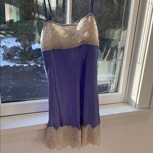Periwinkle Free People slip dress with cream lace and beading detail. Size XS